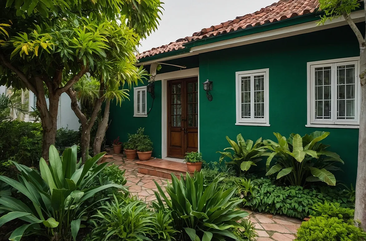 Fachada de casa brasileira com jardim protegida pelo seguro residencial Suhai